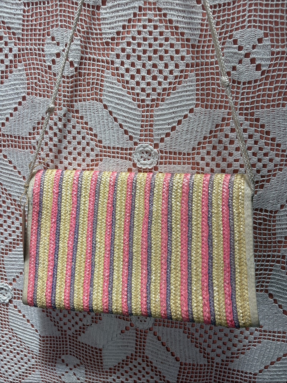 Striped Multicolor Straw Crossbody Clutch - Women Bags - Picture 6 of 8